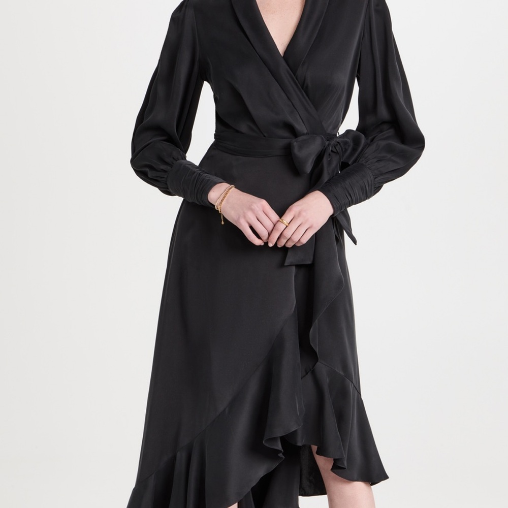 Zimmermann Black Ruffled Wrap Dress with V-Neck